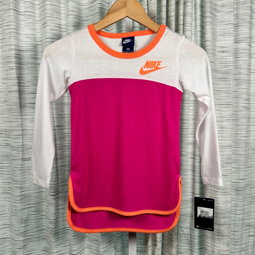 Nike Long Sleeve Top Pink Girls 6 Colorblock Activewear NWT